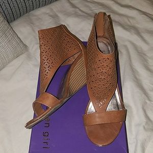 COPY - Cognac brown summer laser cut wedges 7.5